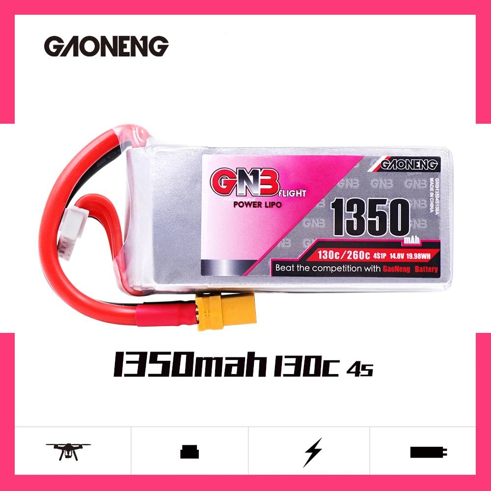 Литий полимерный аккумулятор Gaoneng GNB 1350 мАч 4S1P 14 8 в 130C/260C XT60 вилка для 250 размера 3D
