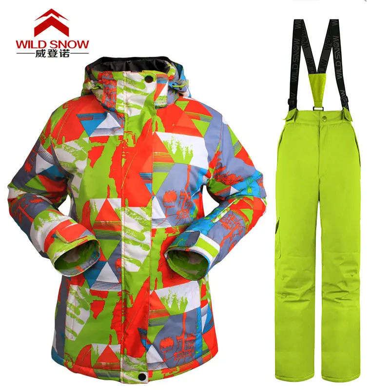 

WILD SNOW New Women Ski Jacket +Pants Suits Breathable Waterproof Windproof Winter Women Hooded Coat Ski Suit