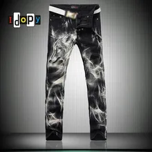 Модные большие размеры мужские джинсы с рисунком 28 38 черные Стрейчевые облегающие окрашенные с принтом волка брюки для певцов ночного клуба
