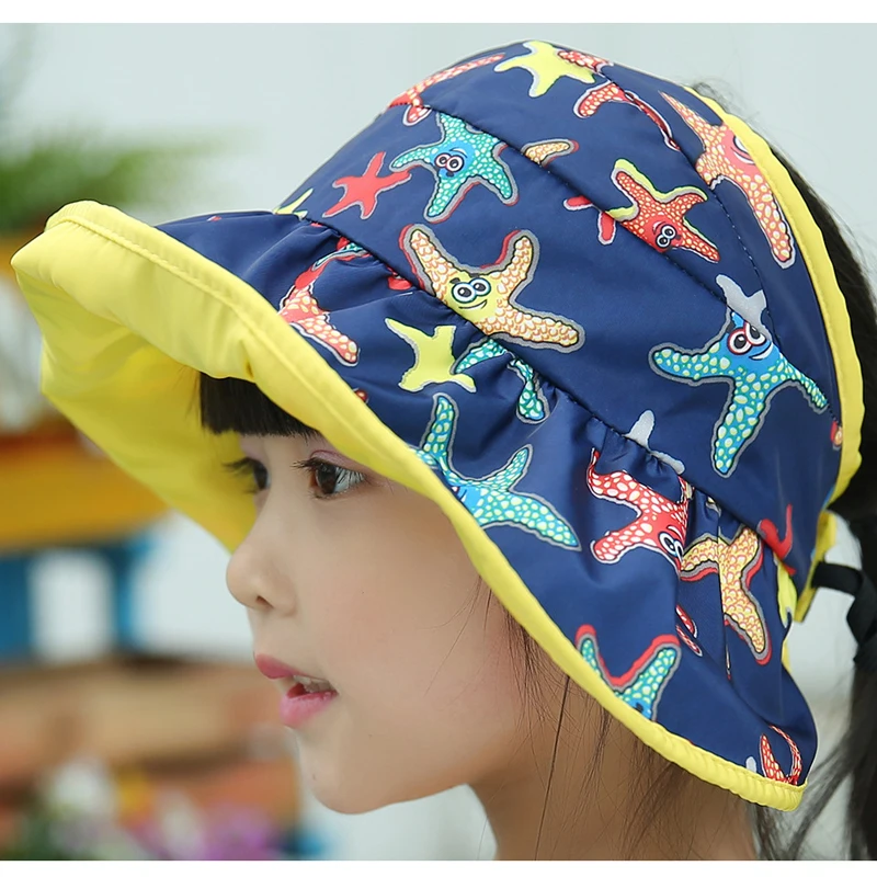 

QIUBOSS Summer Cartoon Starfish Double-sided Visor Cap for Children Boys Girl Outdoor Fast Dry Sunshade Cap Top Air Cap for Kids