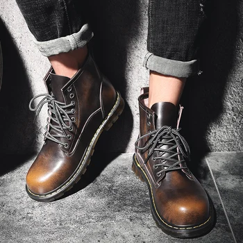 

Retro Men Martin Boots Warm Fur Winter Boots Male Footwear Slip On Shoes Ankle Boots High Top Shoes 38-44