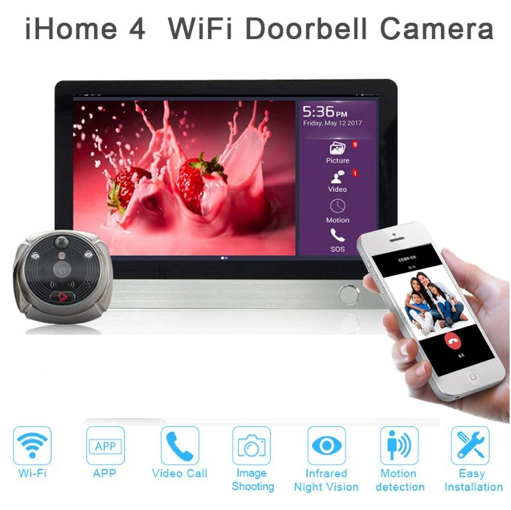 

7in Wi-Fi Video Call GSM Peephole Two-way Talk Doorbell Enabled Viewer 1080P Surveillance Camera SMS Motion Alarm SD Card Silver