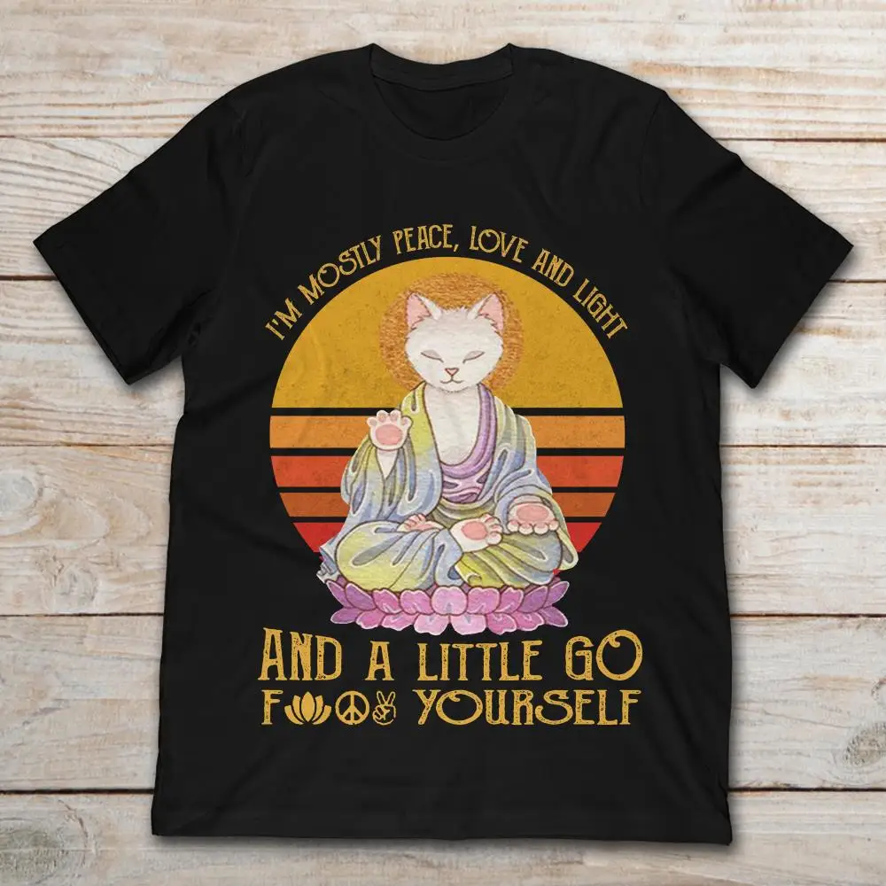 

Gildan Brand Cat Buddha I'm Mostly Peace, Love And Light T-Shirt Men's Short Sleeve T-Shirt