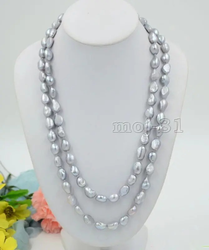 

100% Selling Picture full NATURAL HUGE 9-10MM SOUTH SEA GENUINE SILVER GRAY BAROQUE PEARL NECKLACE 48 ''