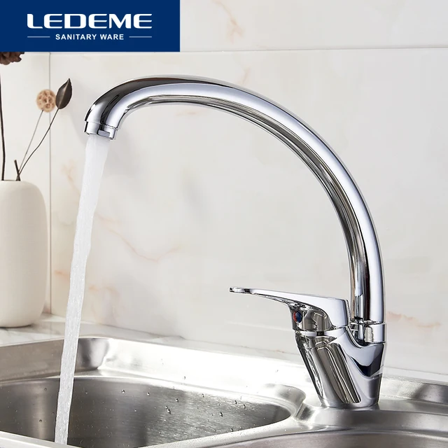 Special Price LEDEME 360 Degree Rotation Kitchen Faucet Sink Brass Chrome Cold And Hot Mixer Tap Curved Outlet Pipe Taps Single Handle L5913