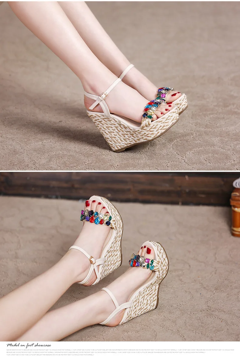 18_Summer Womens Black Buckle Sandals Fashion Elegant Silver Rhinestone Shoes Wedding Bridal High Heel Platform Wedges
