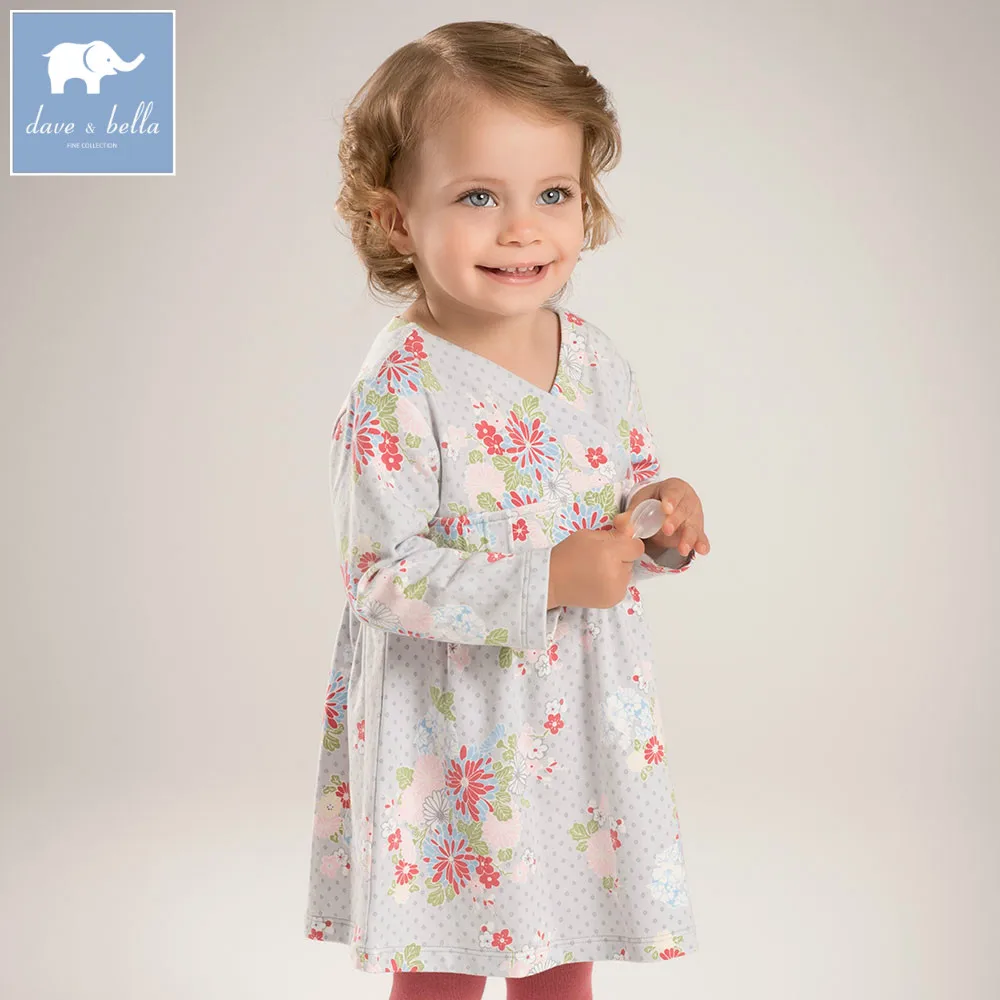 DB5836 davebella осенний новое платье для девочек Хлопковое платье с цветочным принтом платье принцессы Детское Эксклюзивное платье с Сакурой
