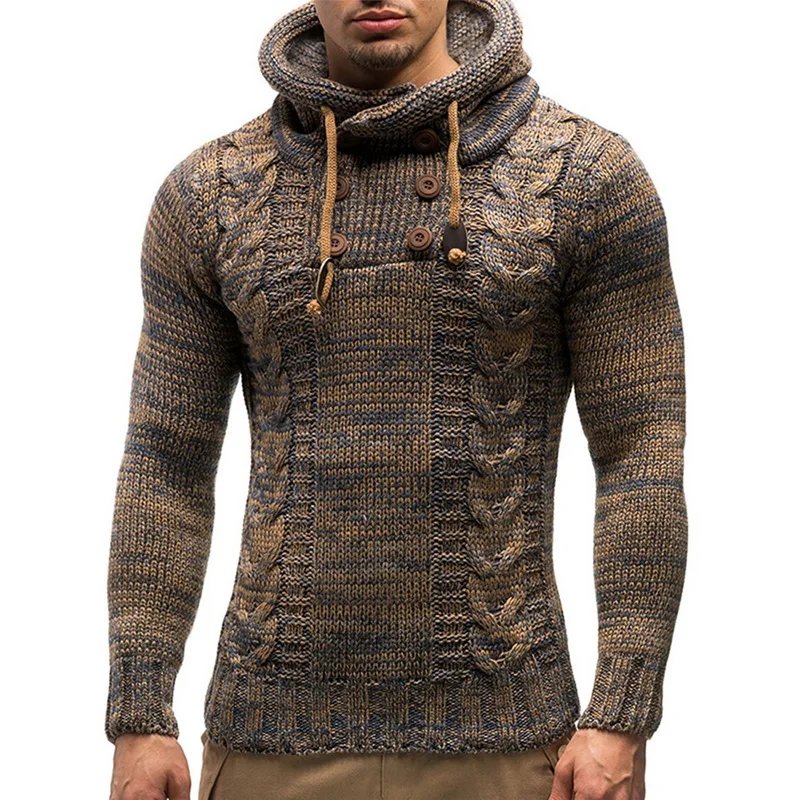 2019 повседневное водолазка верхняя одежда пуловер с капюшоном свитер Зима Вязаный Мужской свитер осень модные однотонные для мужчин s