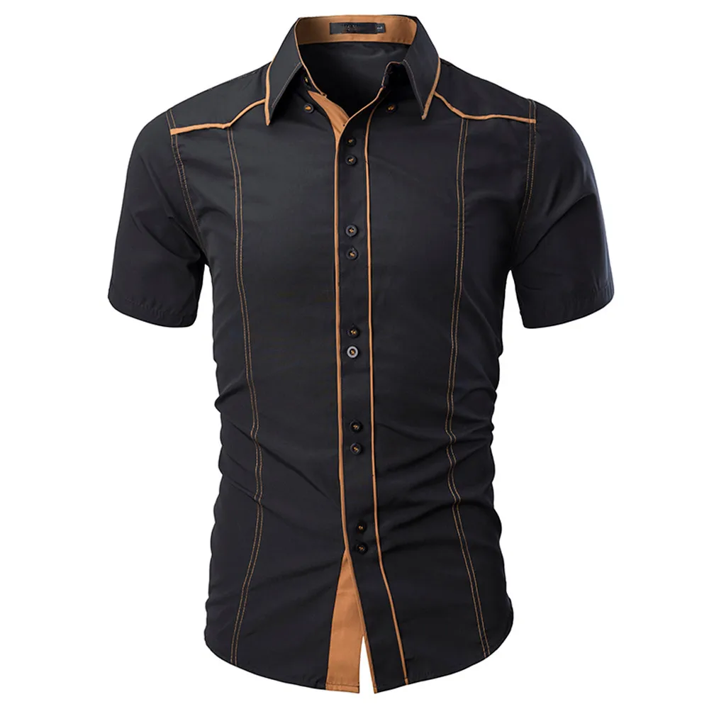 MUQGEW модная мужская приталенная рубашка высокого качества, модная однотонная мужская Повседневная рубашка с коротким рукавом# Y4 - Цвет: Черный