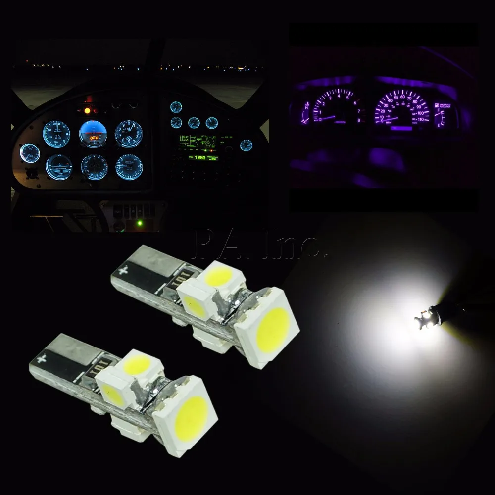 PA LED 5 шт. x 5SMD 12 В белый T5 клиновидная приборная панель лампа 360 градусов фиолетовый