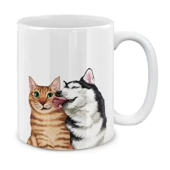 

Cute Cat Dog Sweet Kiss Ceramic Coffee Gift Mug Tea Cup, 11 OZ