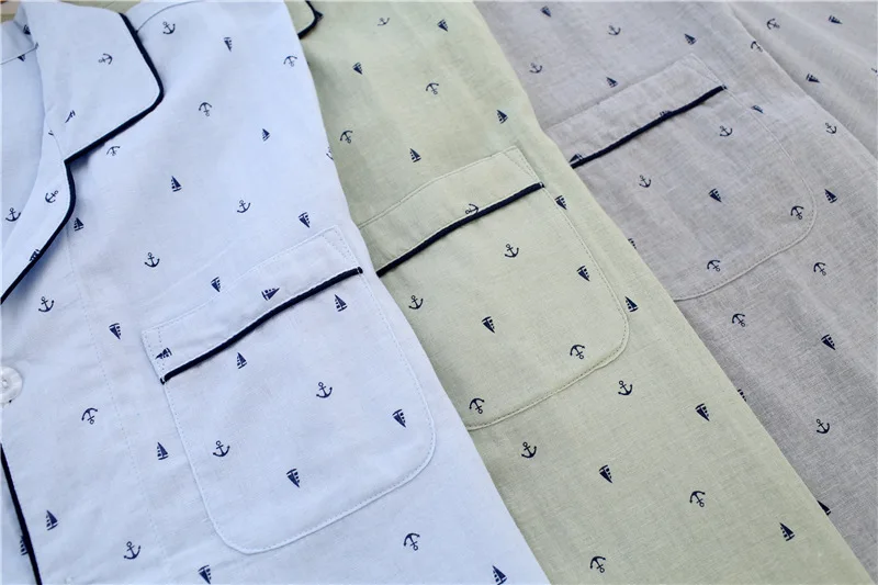 С коротким рукавом в морском стиле мужские пижамы наборы 100% хлопок летние простые мужские большие размеры повседневная одежда для сна
