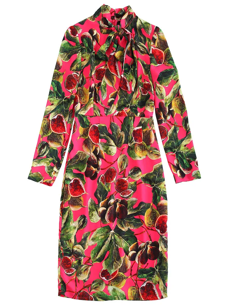Женское вечернее платье Svoryxiu, разноцветное элегантное платье средней длины с длинными рукавами, бантом на шее и принтом в виде плодов фигового дерева на осень