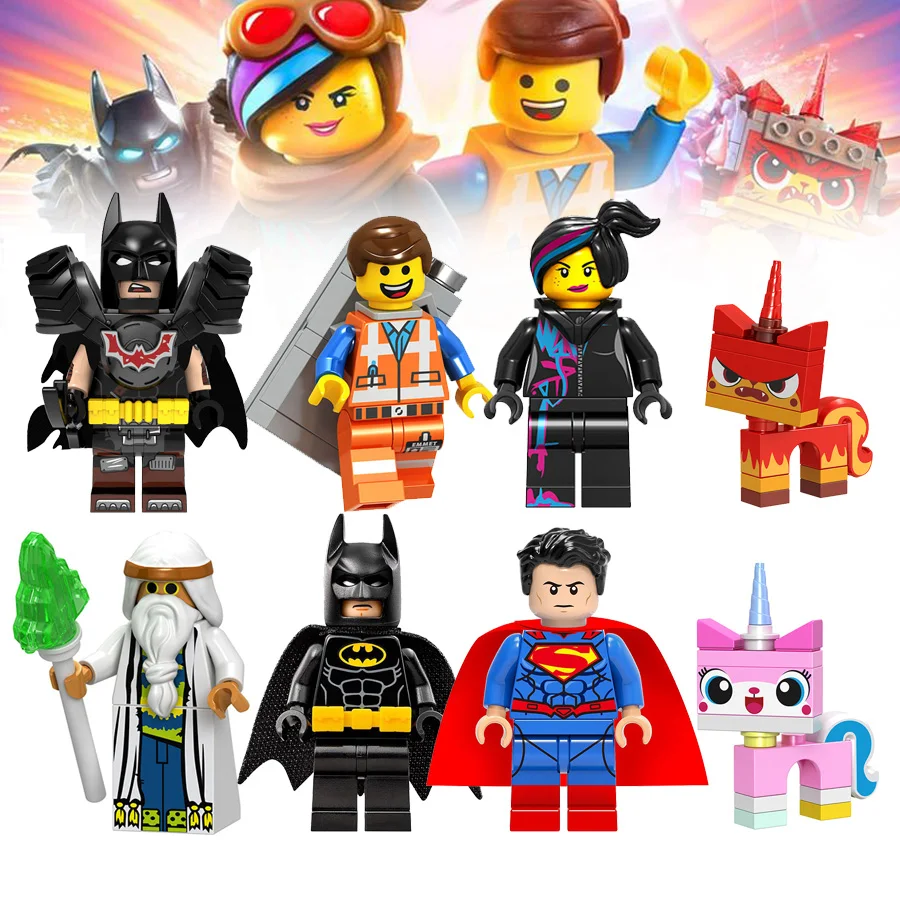

8PCS/LOT Movie 2 Series Building Blocks Emmet Lucy Batman Superman Unikitty Compatible Legoe Minifigured Bricks Figures Kid Toys