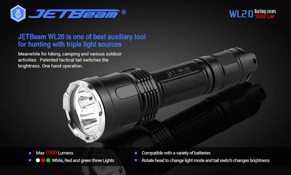 JETBEAM WL20 Lanterna 1000 Lumens com carga