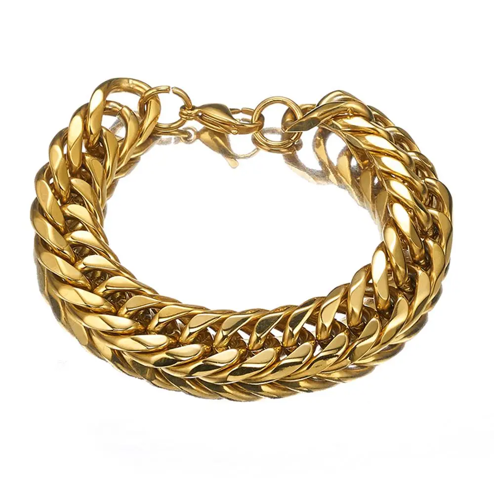 

New Fashion Gold Color 16mm Wide Stainless Steel Curb Cuban Link Chain For Biker Men's 7-11 Inches Customized Bracelet Bangle