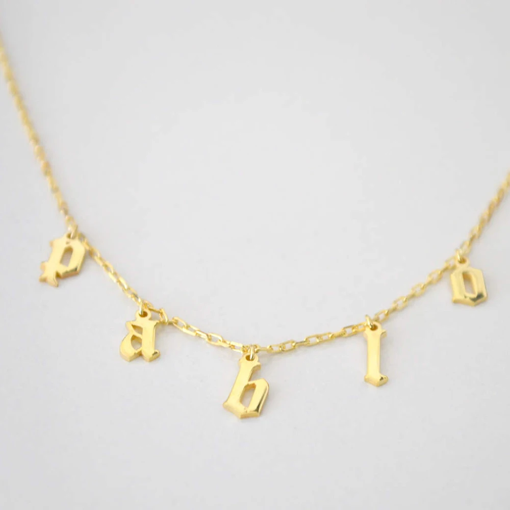 Gothic Choker Necklace Old English Letter Custom Name Necklace Personalized Gold Initial Birth Year Necklace Jewelry For Women