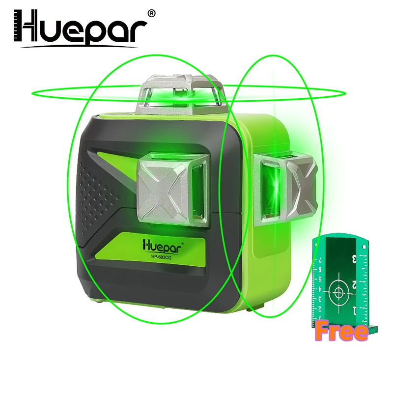

Huepar 12 Lines 3D Cross Line Laser Level Self-Leveling 360 Vertical & Horizontal Green Beam USB Charge Use Dry & Li-ion Battery