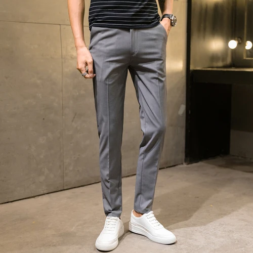 Однотонная одежда мужская формальная костюм брюки Slim Fit Бизнес Man Брюки Размеры 28-36 Молодежные мужские рабочие брюки - Цвет: qian hui se