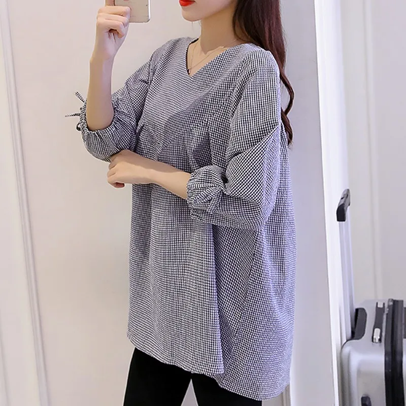 Fanshion V-Neck Plaid Maternity Shirt Three-Quarter Sleeves Blouse For Pregnant Women 2017 Summer Plus Size Blusas De Maternidad Fanshion V-Neck Plaid Maternity Shirt Three-Quarter Sleeves Blouse For Pregnant Women 2017 Summer Plus Size Blusas De Maternidad