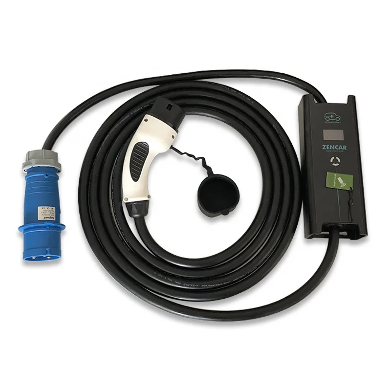 

Blue CEE Plug EVSE Electric Vehicle Charger Type 2 Charger Adjustable 32A 3 Pin CEE Plug IEC62196 Type 2 With 5M Power Cord