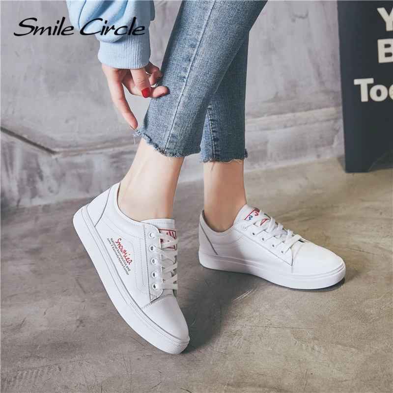 Smile Circle/Большие размеры 34 44 белые кроссовки женская повседневная обувь из