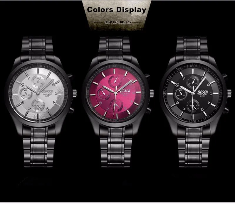 Топ бренд нержавеющая сталь Bosck мужские часы водонепроницаемые военные часы спортивные черные металлические наручные часы Мужские часы Reloj Hombre