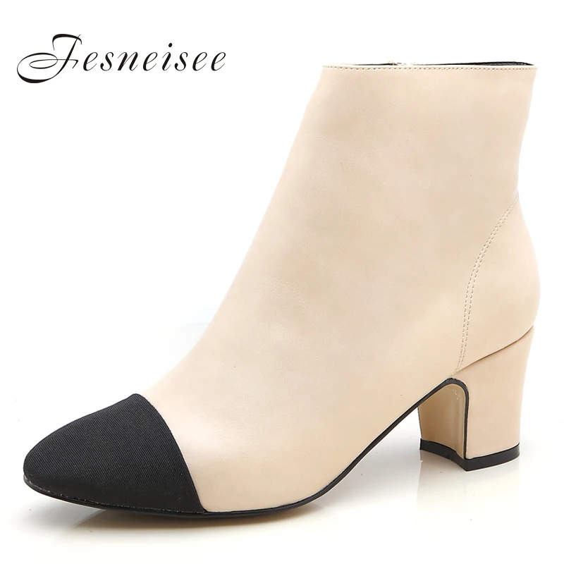 

Size33-41 Western Style New Soft Genuine Leather Womens Square Heel OL Shoes Thick High Heels Ankle Boots Winter Martin Boots Q4