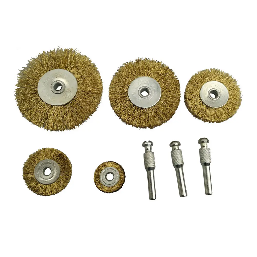 8pcs Stainless Steel Handle Deburring Copper Center Wire Wheel Brush