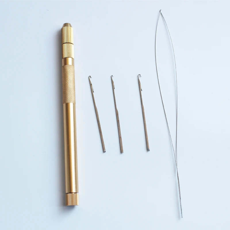 3x Hooking Ventilating Aluminium Pulling Needle + 1 Holder KIT Make Lace Wigs Micro Rings Loop Hair /cold fusion hair Tools | Шиньоны и