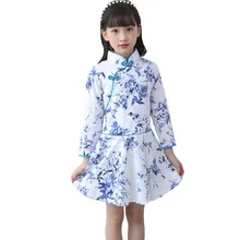 Весна осень Qipao платье для маленьких девочек с длинным рукавом Детская вечерние Для vestidos костюм детская одежда повседневные платья От 3 до 13 лет