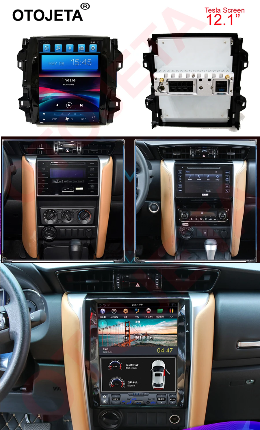 Otojeta вертикальный экран tesla головное устройство четырехъядерный Android 7,1 Автомобильный мультимедийный gps радио плеер для Toyota Fortuner/Revo/hilux 16