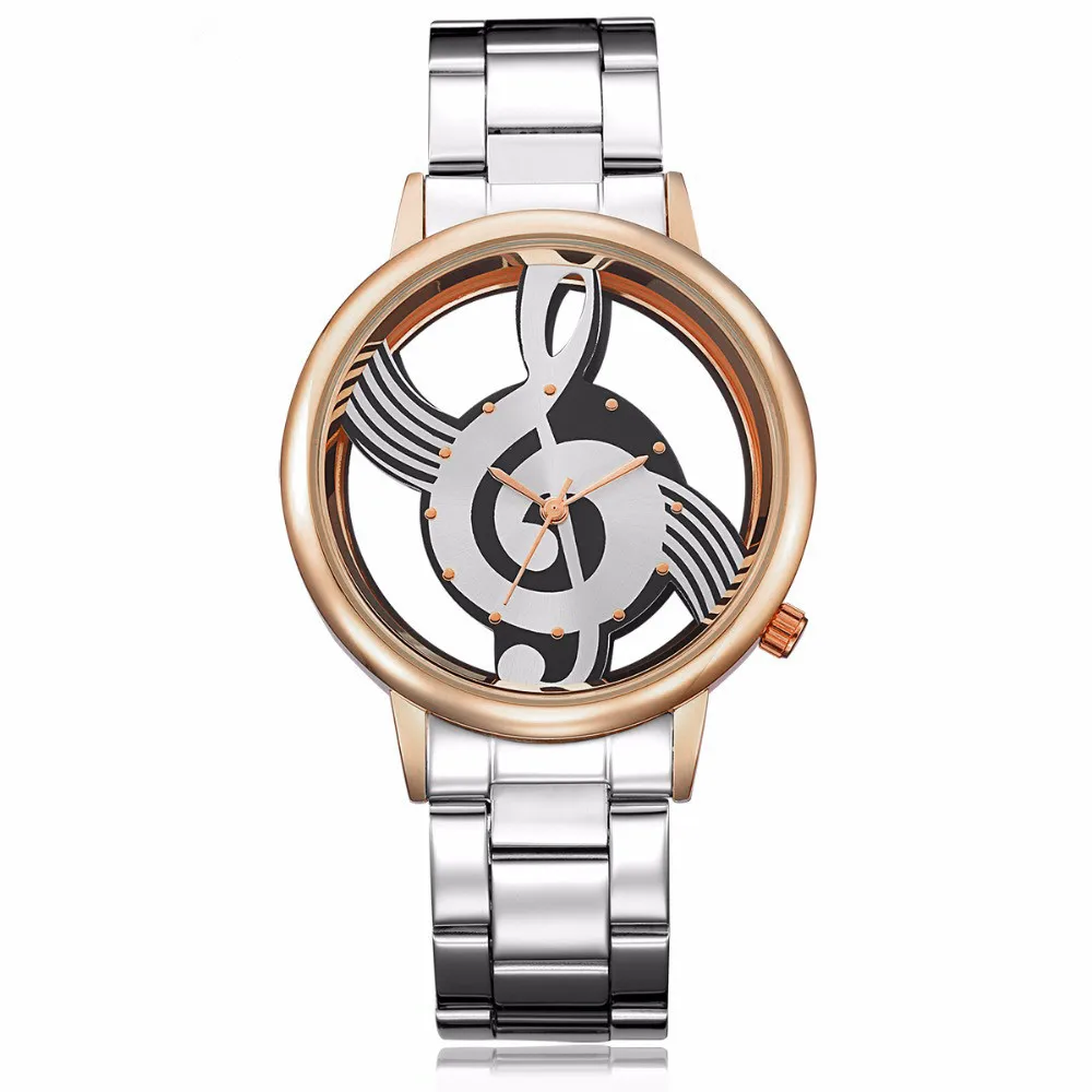 Men's Watch Hollow Music Note Notation Watch Stainless Steel Quartz Wristwatch For Men Women Silver Mesh Watches Hodinky Ceasuri