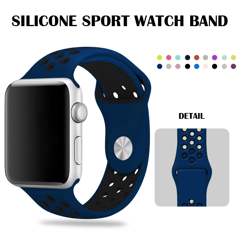 Синий/черный Nike Sport Band 44 мм для Apple силиконовый ремешок для часов браслеты 40 браслет 38 42 Iwatch серии 2