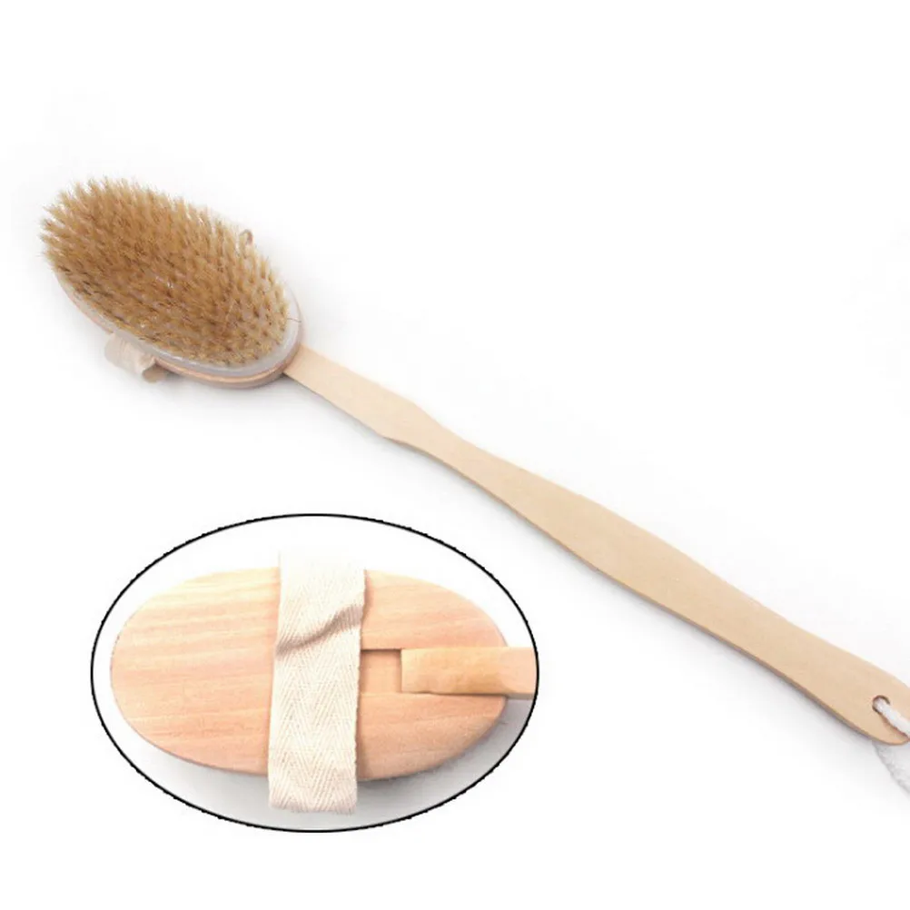 Skin Cleaning Long Handle Wooden Spa Shower Brush Natural Bristle Body