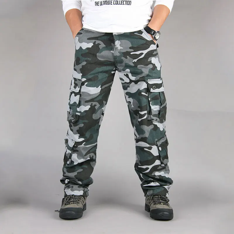 Мужские брюки-карго, военные камуфляжные брюки SWAT, армейские брюки, мужские повседневные свободные камуфляжные брюки-карго с множеством карманов