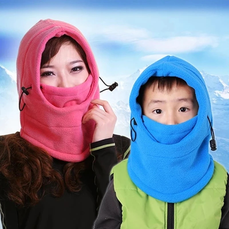 Winter Windproof Solid color Hiking Caps Men and Women Warm Thermal Fleece Balaclava Face Mask Neck Warmer snowboard sports hats | Спорт и