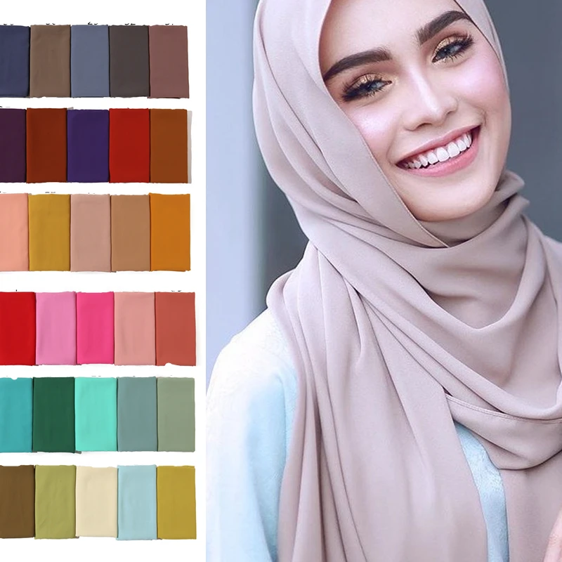 

2019 women hijab scarf solid chiffon soft lady shawls and wraps long size pashmina bandana foulard female silk scarves headband
