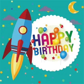 

Laeacco Cartoon Rocket Baby Birthday Children Party Photography Backgrounds Custom Camera Backdrop For Photo Studio