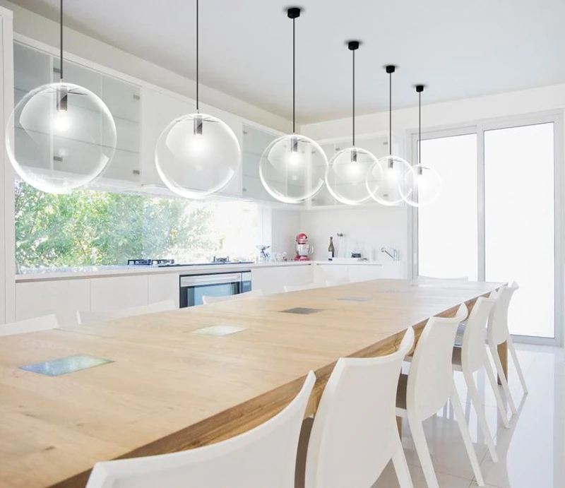 Modern Simple Nordic Glass Ball pendant Lamp Globe Chrome Pendant Lights Kitchen Lights for Dining Room Kitchen Bar Restaurant (2)