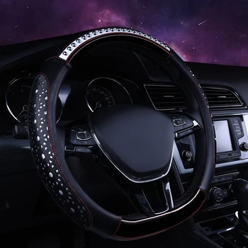 

KKYSYELVA D Shape Auto Car Steering Wheel Cover Leather 38CM Steering-Wheel covers Interior accessories