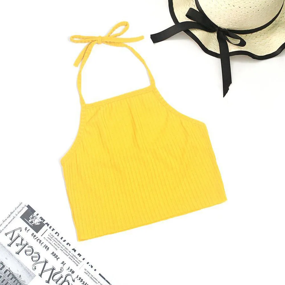 

ISHOWTIENDA women tops sexy Women summer tank tops Sleeveless Backless Bandage Casual Vest crop top Camis top feminino ropa muje