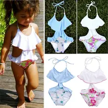 Дети Обувь для девочек бикини Купальники для малышек Falbala Цветочный принт Одежда заплыва ванный комплект купальник от 2 до 7 лет; Британский Размер bearch Купальники слитные