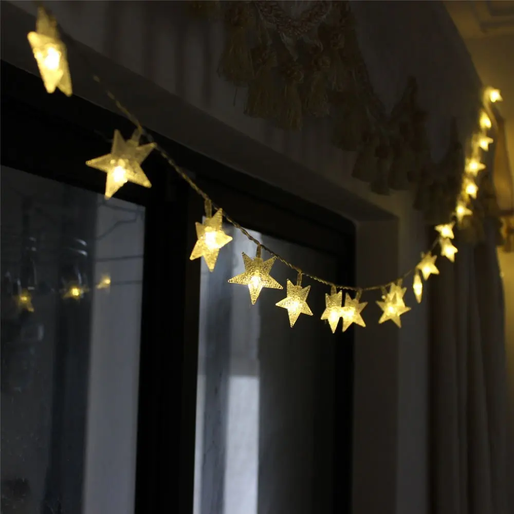 2M LED Star String Lights LED Fairy Lights Christmas Holiday Wedding decoration Lights AA Battery Operate Decoration Star lights in LED String from Lights