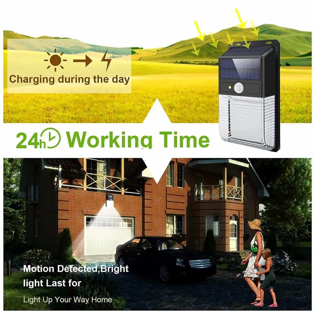 

PIR LED Night Light with Motion Sensor Wireless Wall Lamp Outdoor Waterproof Double Solar Panel Garden Street Light Super Bright