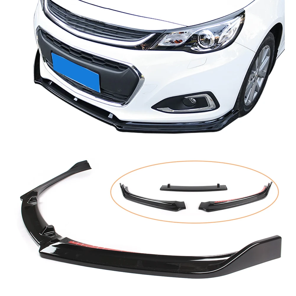 Glossy Black Abs Car Front Bumper Lip Spoiler Cover Trims For Chevrolet