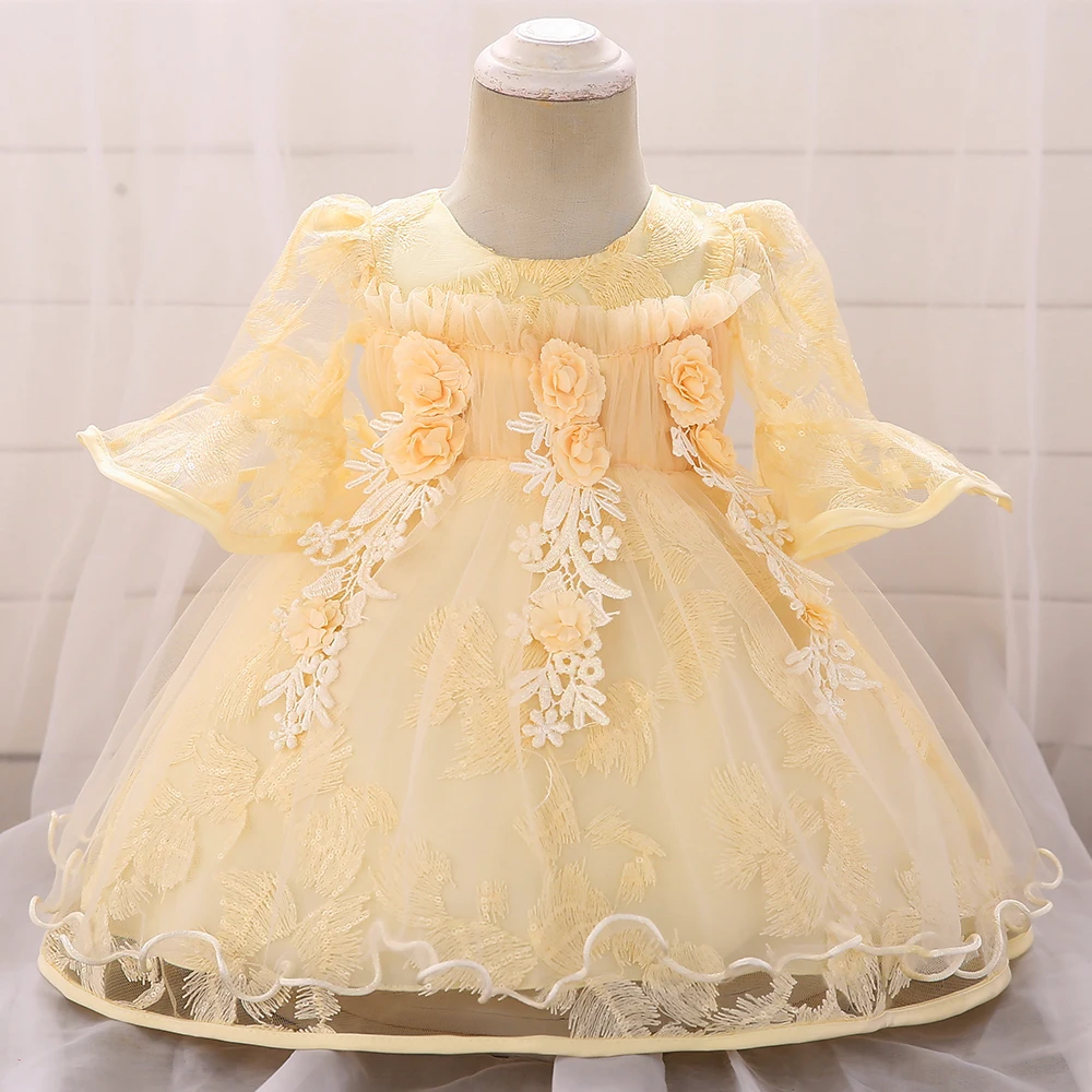 

Baby Dress Flower Gown Party Girls Bow Lace Birthday Dresses Kids Princess Toddler Baptism Cake dress 3 6 9 12 Month L1875XZ