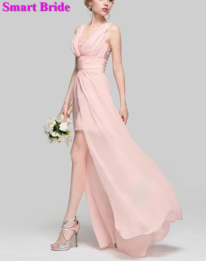 Lace Bridesmaid Dresses 2019 V-neck A Line Long Chiffon Skirts Split Beach Maxi Wedding Party Gowns for Women Formal BDV7