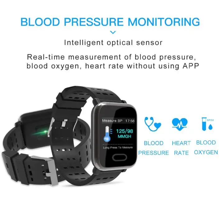 BINSSAW A6 Smart Watch with Heart Rate Monitor Fitness Tracker Blood Pressure Smartwatch Waterproof For Android IOS PK Q8 V6 S9