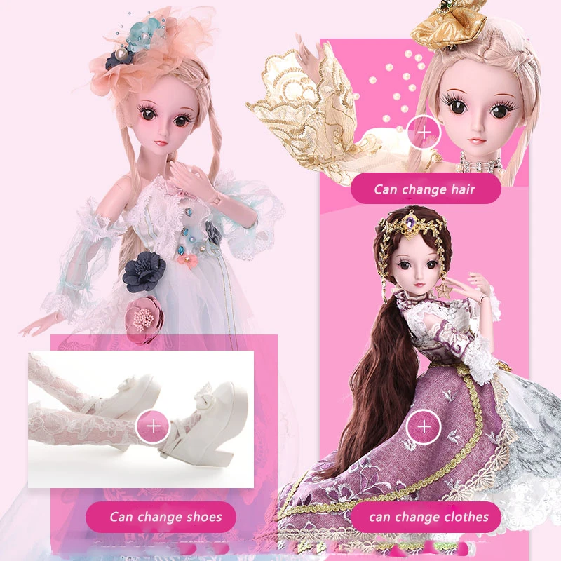 Bybrana Doll Dressing Joint 60cm bjd Girl Toy Simulation Wedding Princess Doll Gift Set